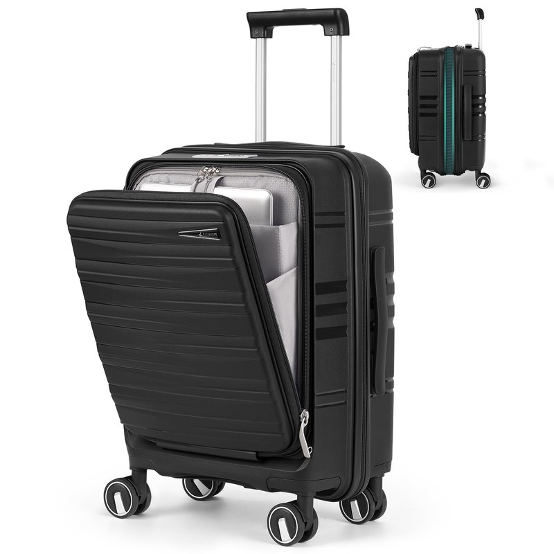 20″ Expandable Carry-On Luggage with Laptop Compartment – Airline Approved Black