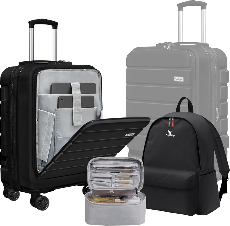 Explorer 20″ Black Hardshell Carry-On Suitcase with Convenient Front Pocket