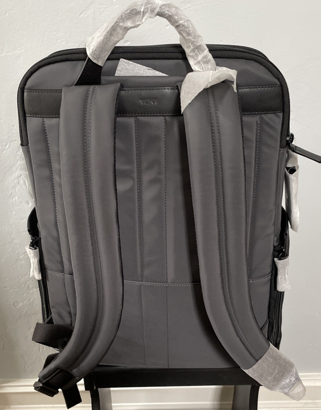 TUMI Backpack Nylon Poly Gray 2 Front Pockets Side Pockets Zipper Back Strap gallery