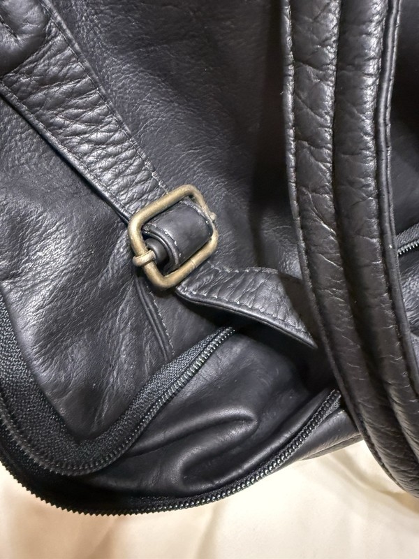 Black Leather Expandable Backpack With Padded Straps gallery