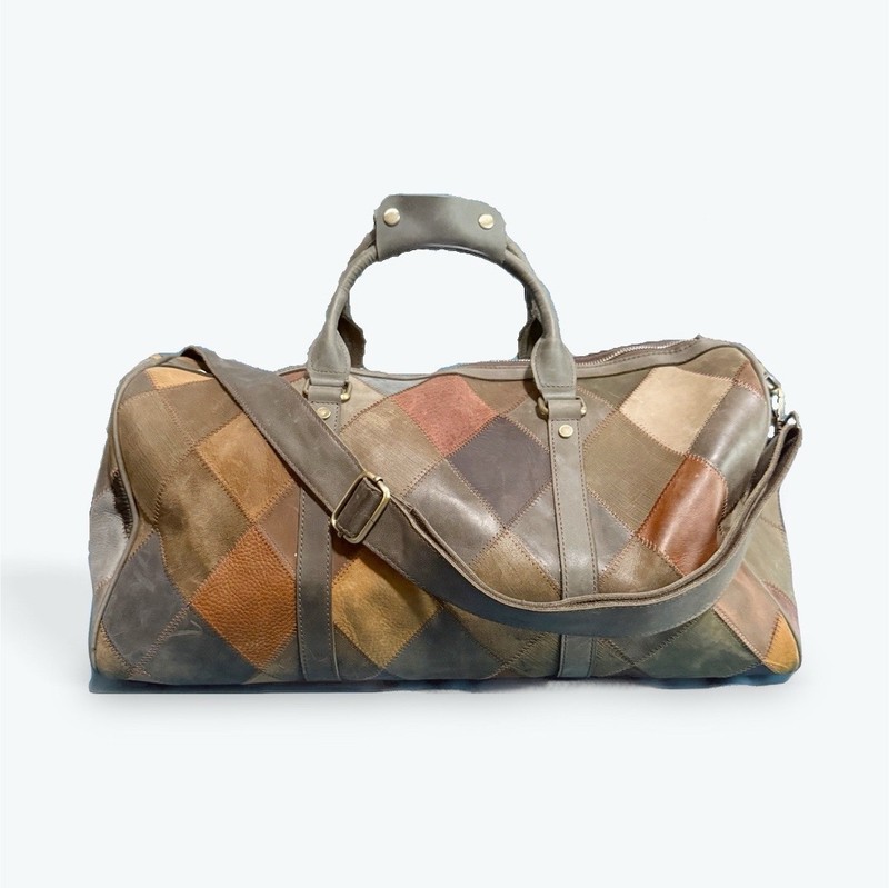 Leather Patchwork Multicolor Weekender w/ Adjustable Shoulder Strap