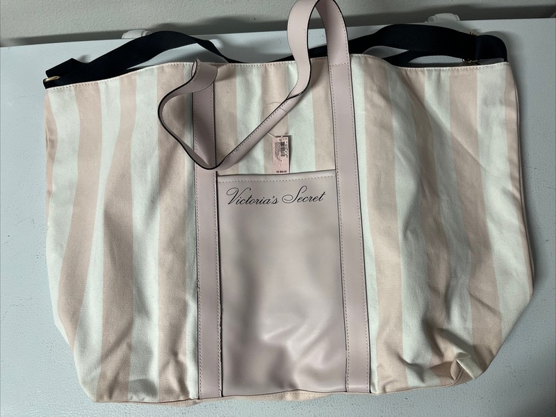 Victorias Secret Signature Pink Stripe Weekender Bag Tote Canvas SOLD OUT