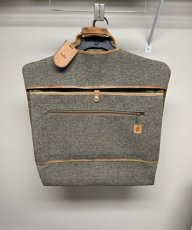 Vintage Hartmann Tweed Garment Bag Leather Trim Carry On Suit Travel w/Hanger