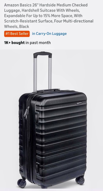 Amazon Basics 26″ Hardside Expandable Spinner Luggage with Built-In TSA Lock Blk