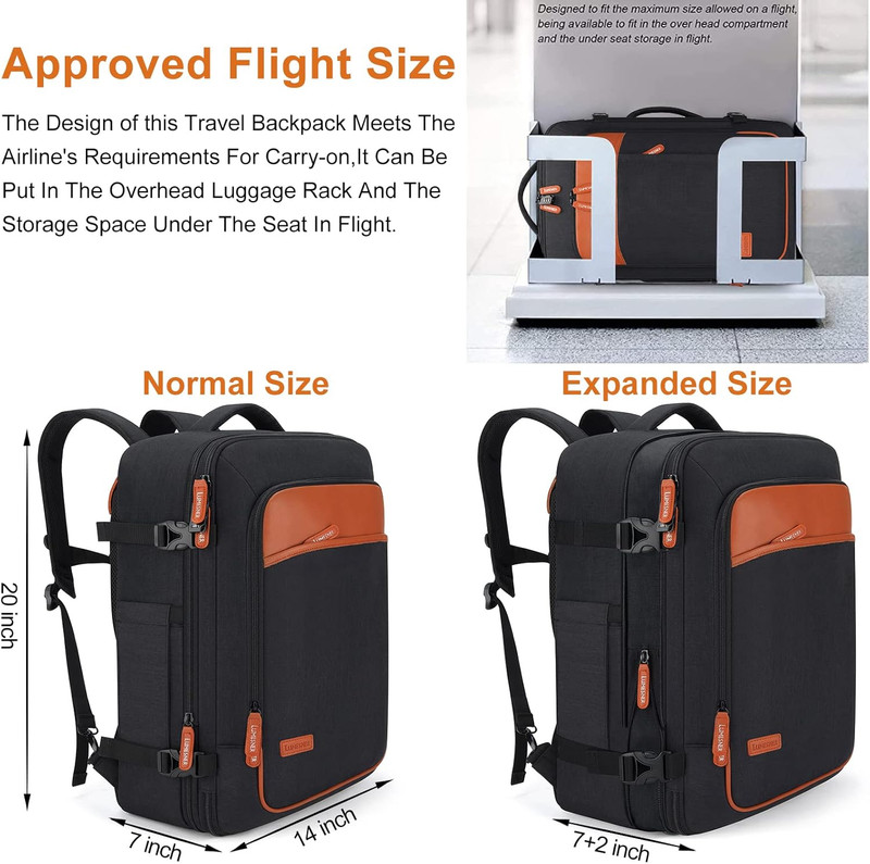 Extra Large 40L Carry-On Backpack with Packing Cubes - Water Resistant Black gallery
