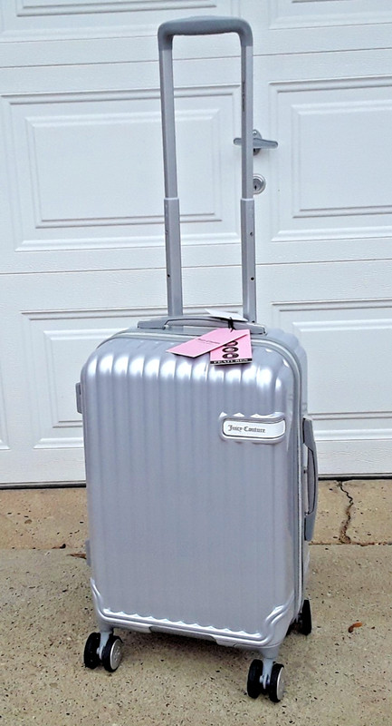 Juicy Couture 21” Carry-On Luggage Spinner Suitcase Hardcase Gray Silver NWT NEW