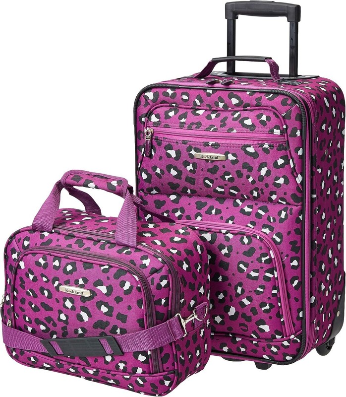 Rockland 2 Pcs Expandable Softside Luggage Set Carry On Tote Bag Purple Leopard gallery