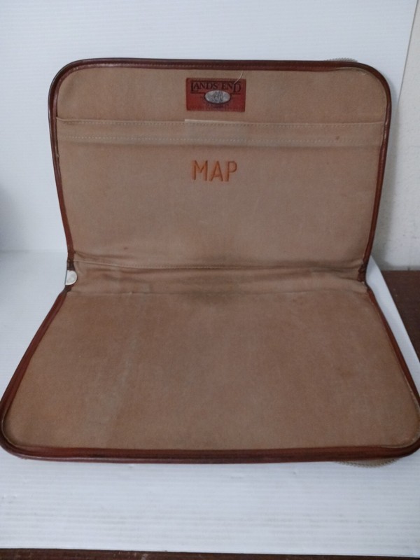Vintage Lands End Deluxe Square Rigger Canvas Leather Khaki Zip MAP case gallery