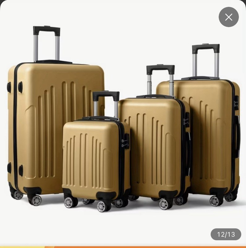Gold Hardcase Luggage Set with Spinner Wheels, ABS Plastic, 4 Pieces, Carry On