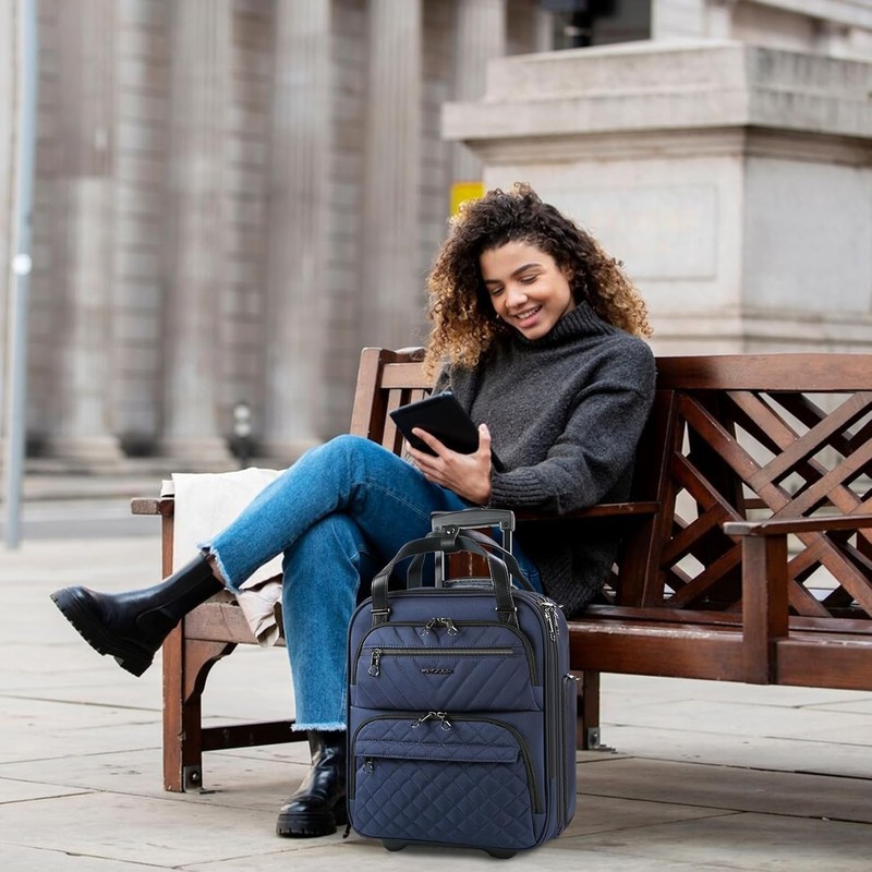 Stylish Multi-Functional 16-Inch Underseat Suitcase for Effortless Travel - Navy gallery