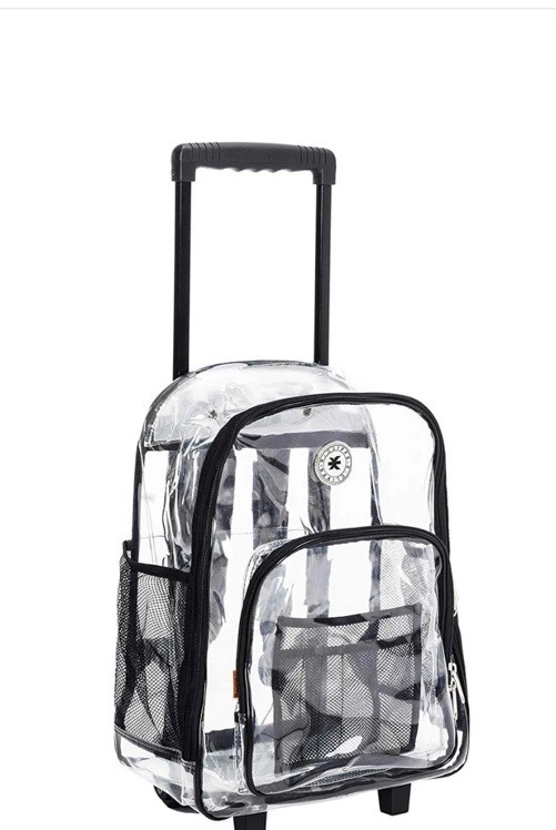 K-Cliffs Clear Rolling Backpack 17" Heavy Duty Wheeled PVC School Travel Bag NEW gallery