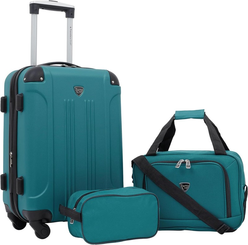 Travelers Club Chicago Hardside Expandable Spinner Luggage Teal 3 Piece Sets