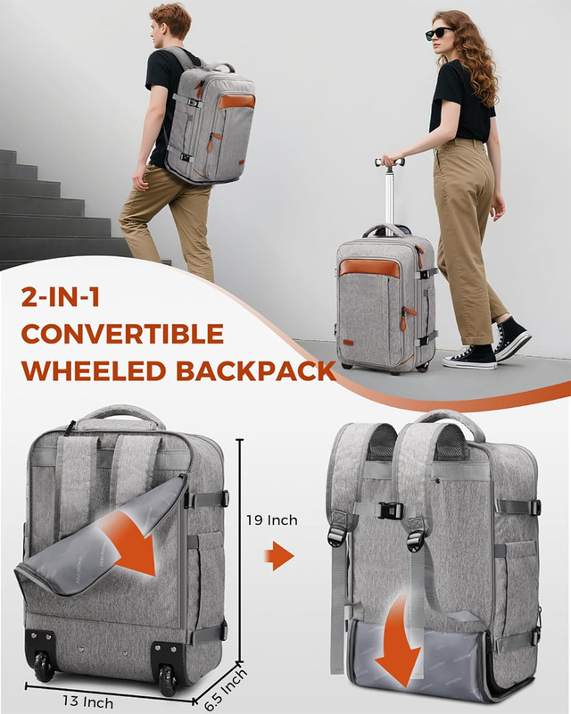 Expandable Travel Rolling Backpack with Wheels, Airline Approved Wheeled Backpac gallery