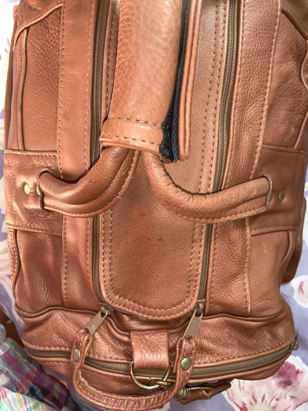 Leather Duffle Bag Extra Large 24in Multi Pocket Tan