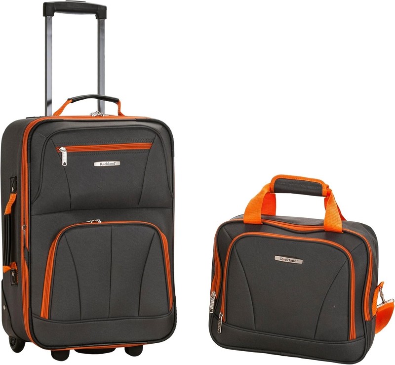 Expandable Softside Luggage Set 2-Piece Charcoal Travel Suitcase Upright gallery