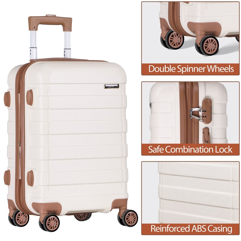Hardside Carry Luggage Carry-On Suitcase with Spinner Wheels Camping 22" White gallery