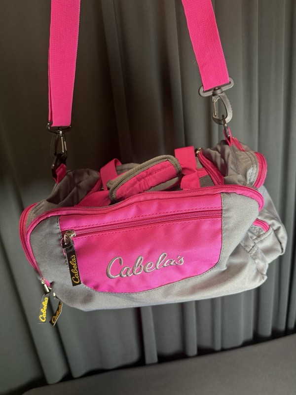 Cabelas Catch All Hiking Camping Duffel Bag Pockets Grey Pink Shoulder Strap 15" gallery