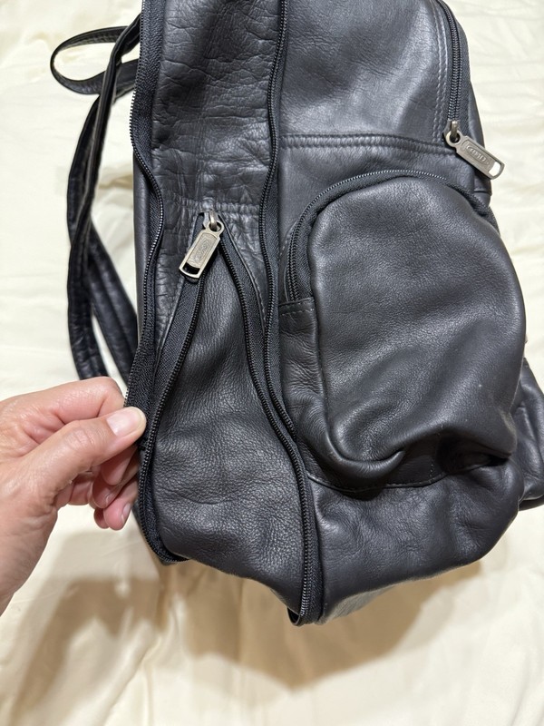 Black Leather Expandable Backpack With Padded Straps gallery