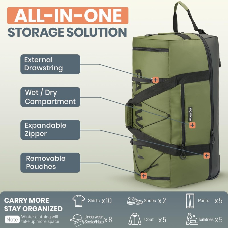 Collapsible Expandable 100L-120L Large Rolling Duffle Bag 30" Waterproof Travel gallery