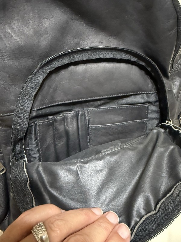 Black Leather Expandable Backpack With Padded Straps gallery