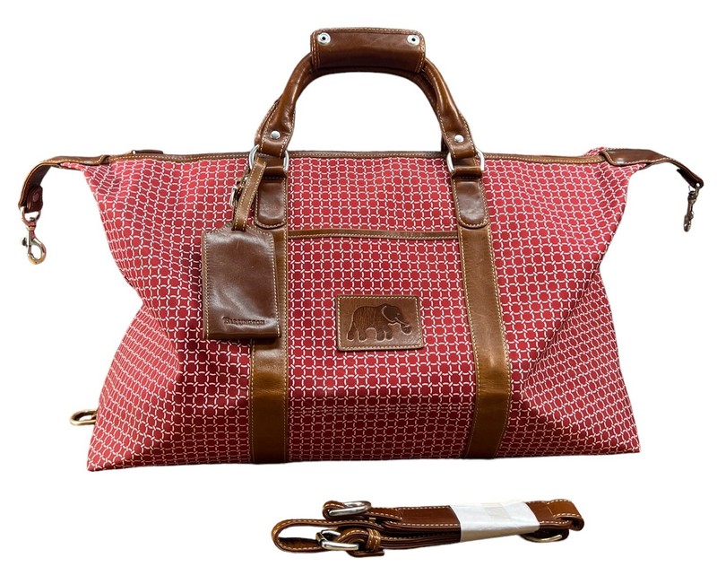 Barrington Weekender Duffle Bag Canvas Leather Red Brown New