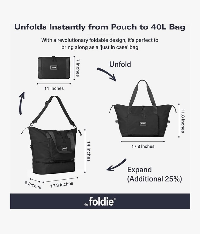 The Foldie® 4.0 Travel Duffle - Water Resistant - Expandable Bottom - Black gallery