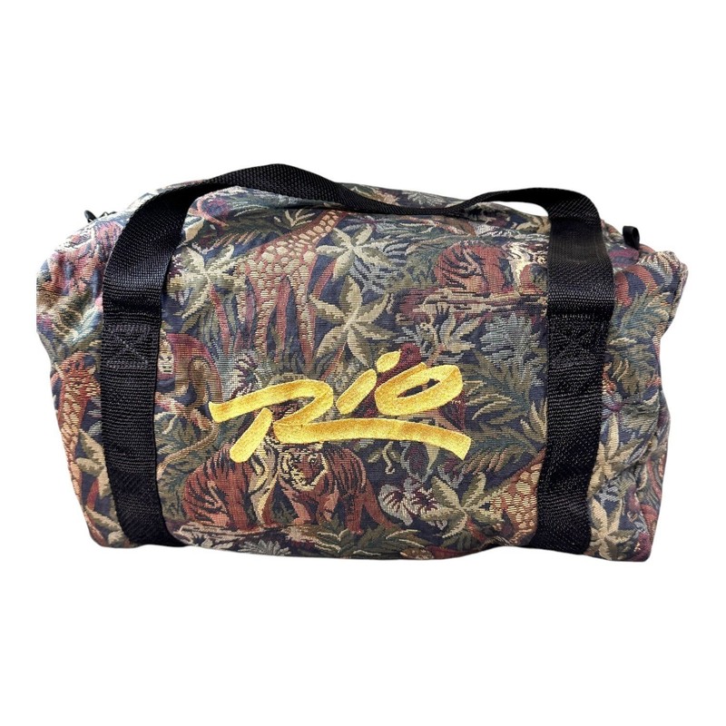 Vintage Rio Jungle Print Tapestry Weekender Luggage Duffel Bag With Black Straps