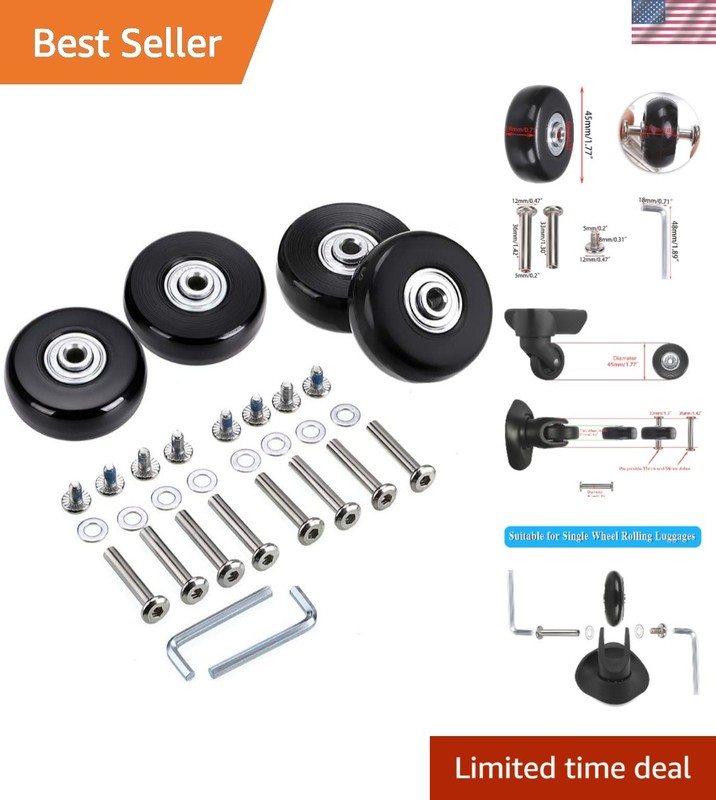 Durable Rubber Swivel Caster Wheels for Luggage – 4pcs 45mm x 18mm Repair Kit