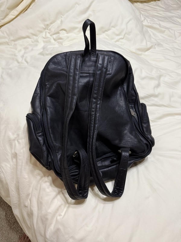 Black Leather Expandable Backpack With Padded Straps gallery
