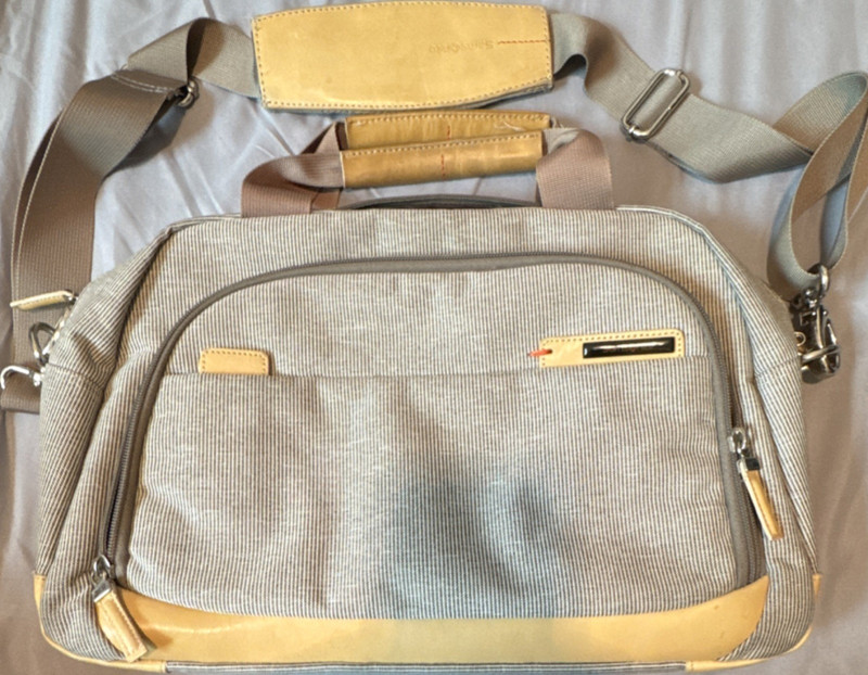 Samsonite Beige & Tan Solid Polyurethane Messenger Bag Adjustable Shoulder Strap