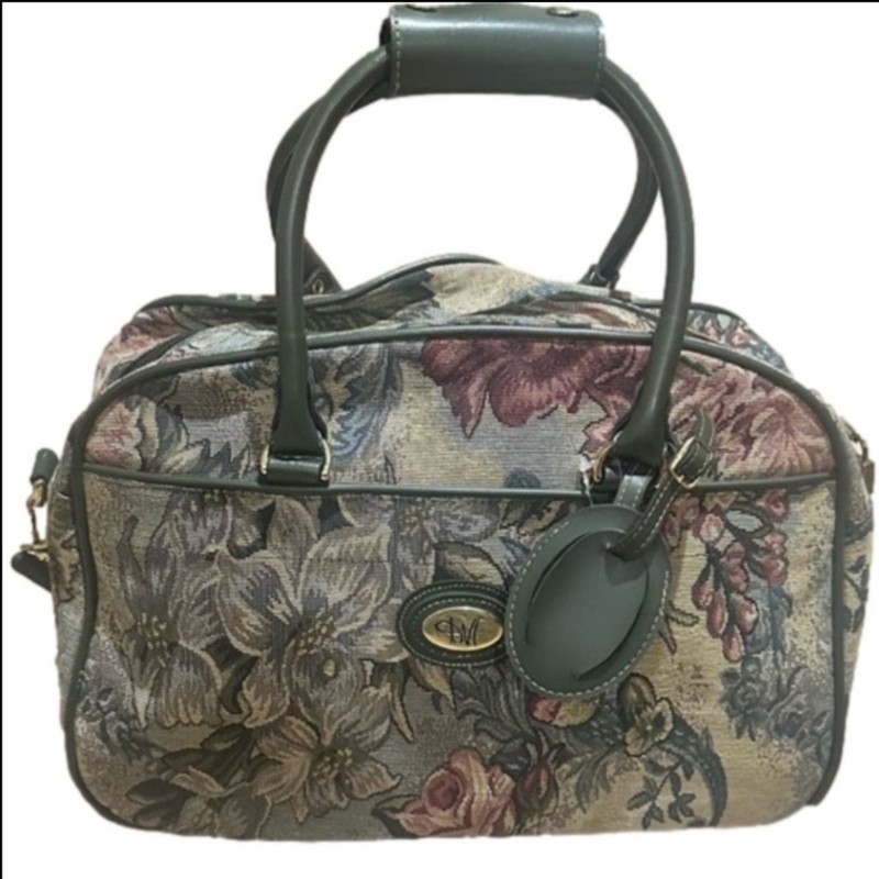 DVF Exclusively for Rosenfeld Luggage green tapestry fabric weekender bag