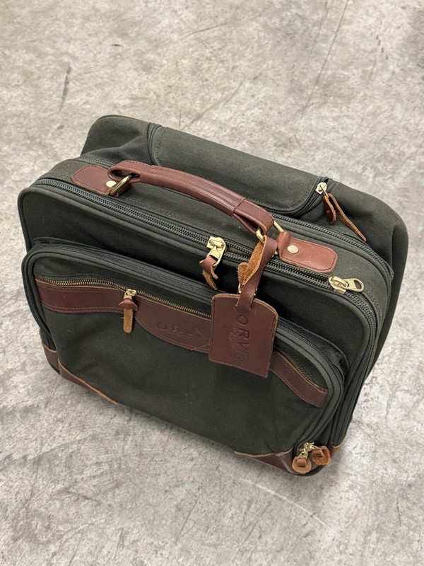 Orvis Battenkill Rolling Briefcase Business Class Bag Leather Green Canvas 16x14 gallery