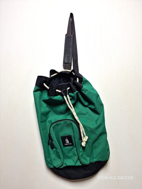 Vintage Nautica Hunter Green / Black Heavy Cotton Canvas Drawstring Backpack