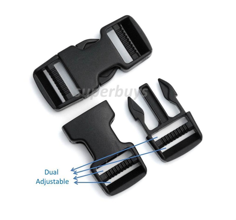 2pcs 25mm Dual Adjustable Side Quick Release Buckle Clip Cord Strap Webbing Bag