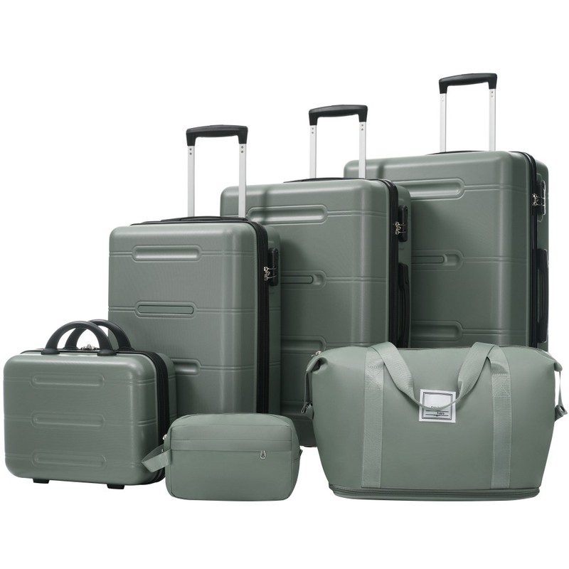 6pc Hardshell Luggage Set with Spinner Wheels Army Green ABS Suitcase