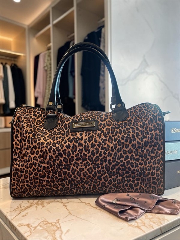 Vintage Bill Blass Leopard Duffle Bag Travel Tote Satchel Weekender