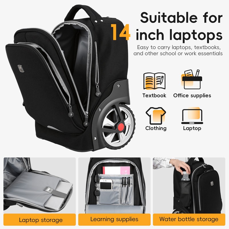 2 In 1 Carry On Travel Backpack 19″ Rolling Backpack With Wheel & Handle