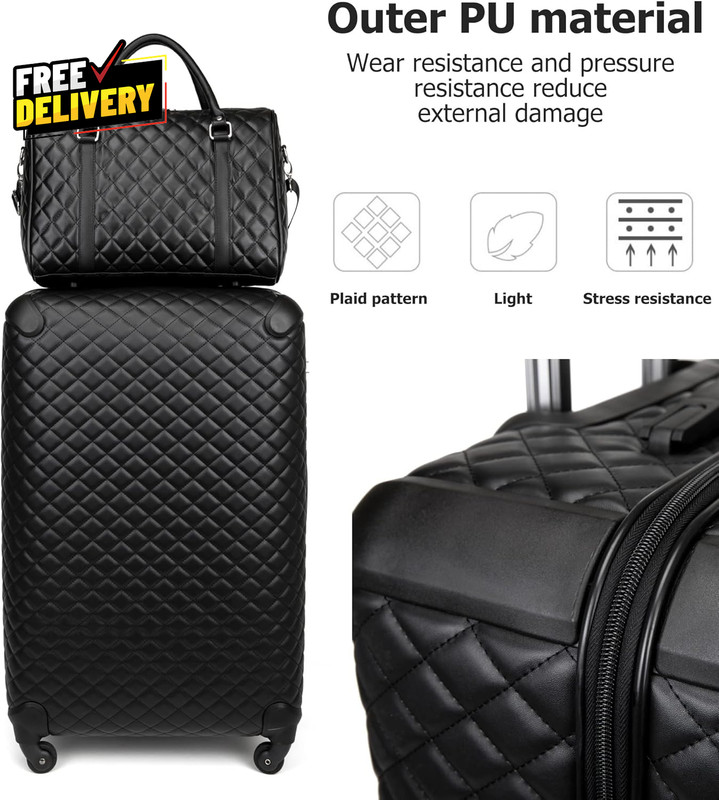 Plaid PU Leather Softshell Luggage Set 4-Piece Expandable Suitcases with Sp .... gallery