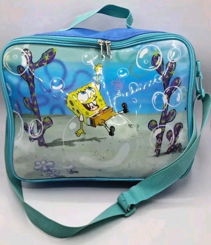 2002 Nickelodeon SpongeBob Squarepants Blue Small Kids Child Suitcase Bag Y2K