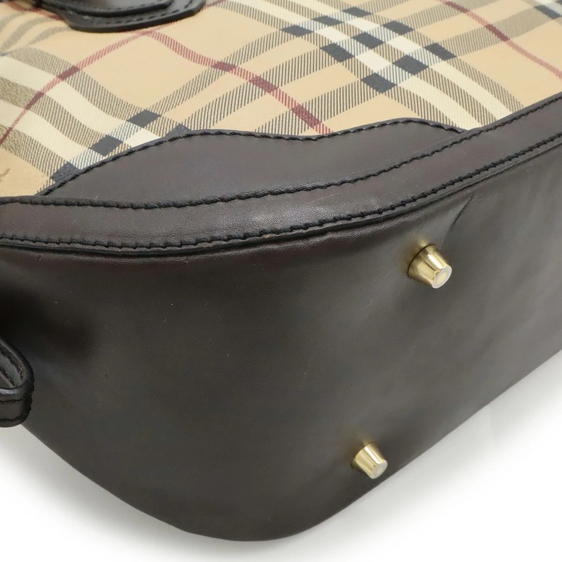 Pre-Owned BURBERRY Nova Check Plaid Handbag Tote Bag PVC Leather Beige gallery