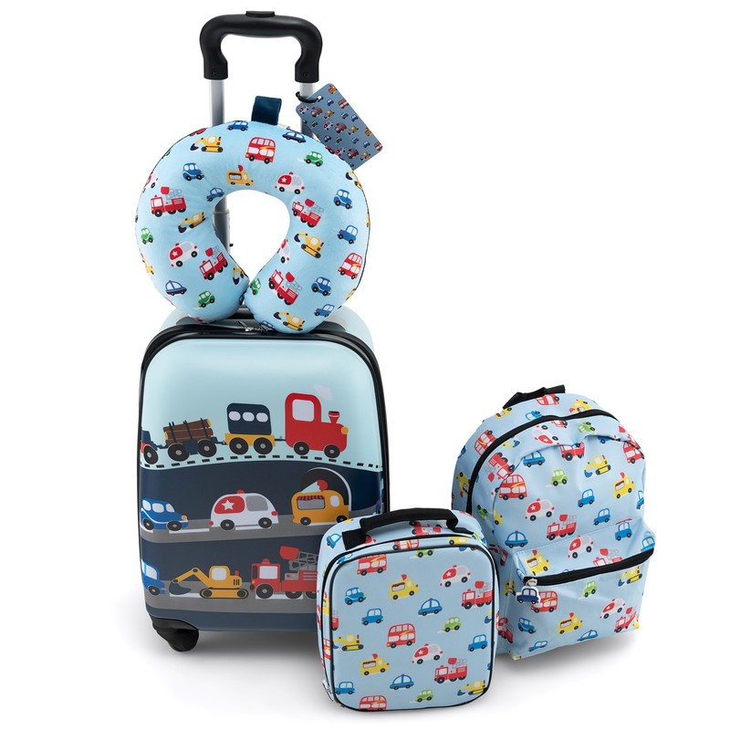 5 PCS Kids Luggage Set w/ Backpack Neck Pillow Luggage Tag Lunch Bag Wheels