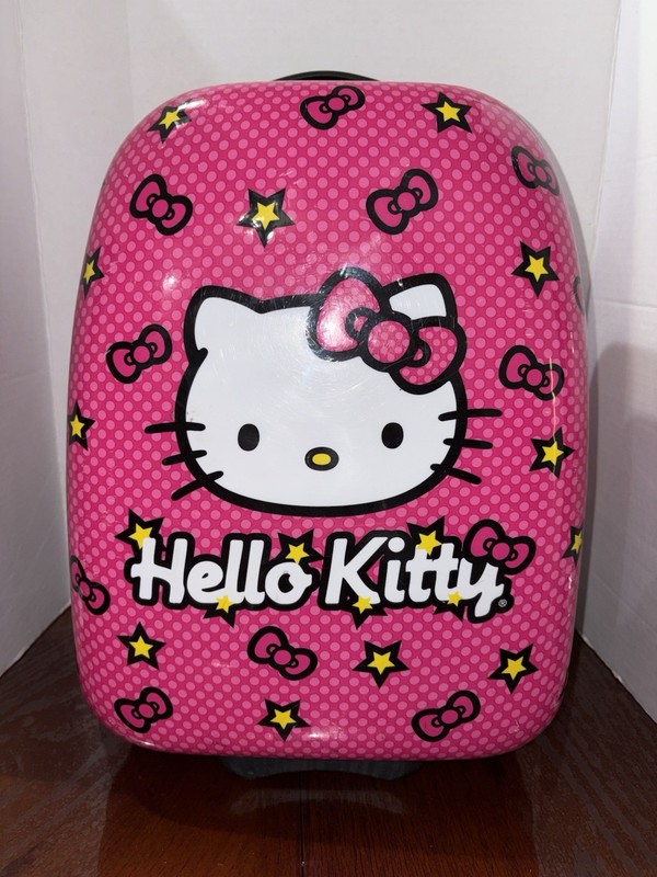Hello Kitty Sanrio Hard Shell Overnight Rolling Suitcase Girls Luggage Pink 17″
