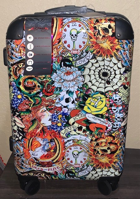 Ed Hardy 21″ Expandable Hardside Carry On Spinner Luggage Suitcase Tattoo Art