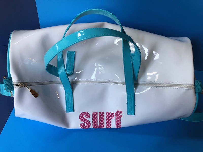 NEW! MACBETH Collection LG DUFFLE Bag WHITE PATENT 'Surf Sun Sand' Summer Beach gallery