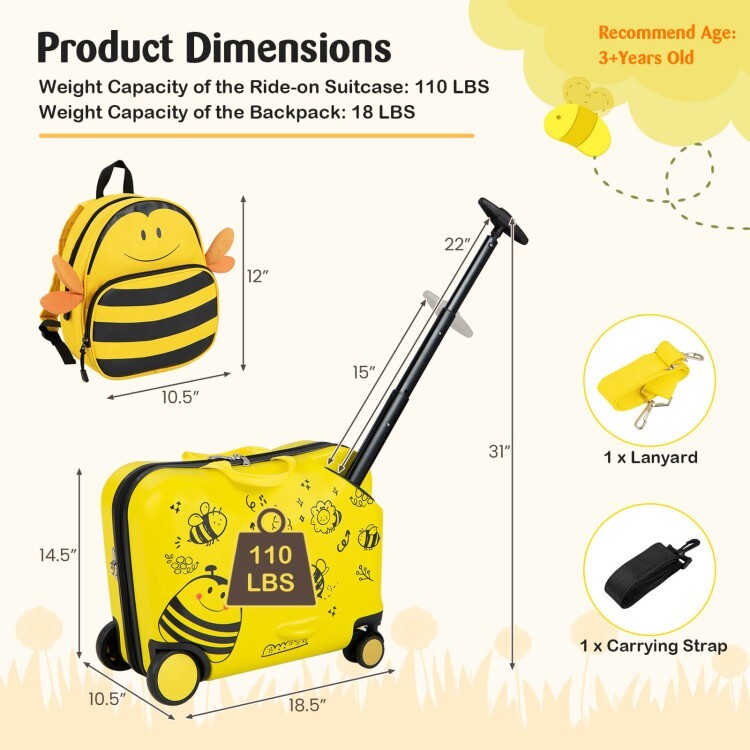 2 Pieces 18 Inch Ride-on Kids Luggage Set with Spinner Wheels gallery