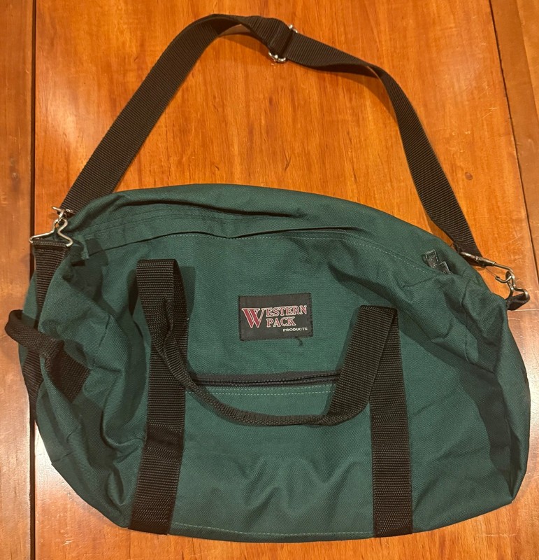 Vintage Western Pack Green Nylon Duffel Bag 90s Outdoor Travel Gym Gear