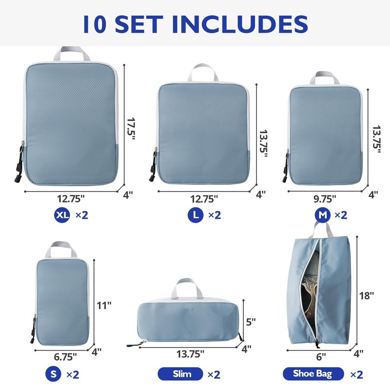 Compression Packing Cubes, 10 Set Packing Cubes for Travel Compression, Light... gallery