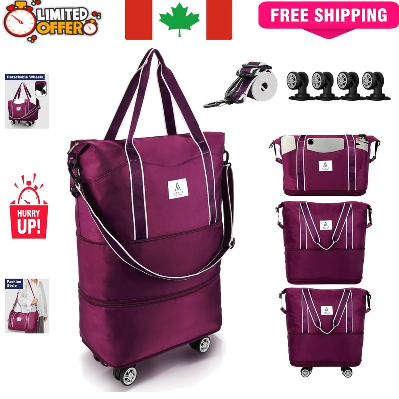Versatile Large Expandable Rolling Duffle with 8 Compartments for Weekend Trips