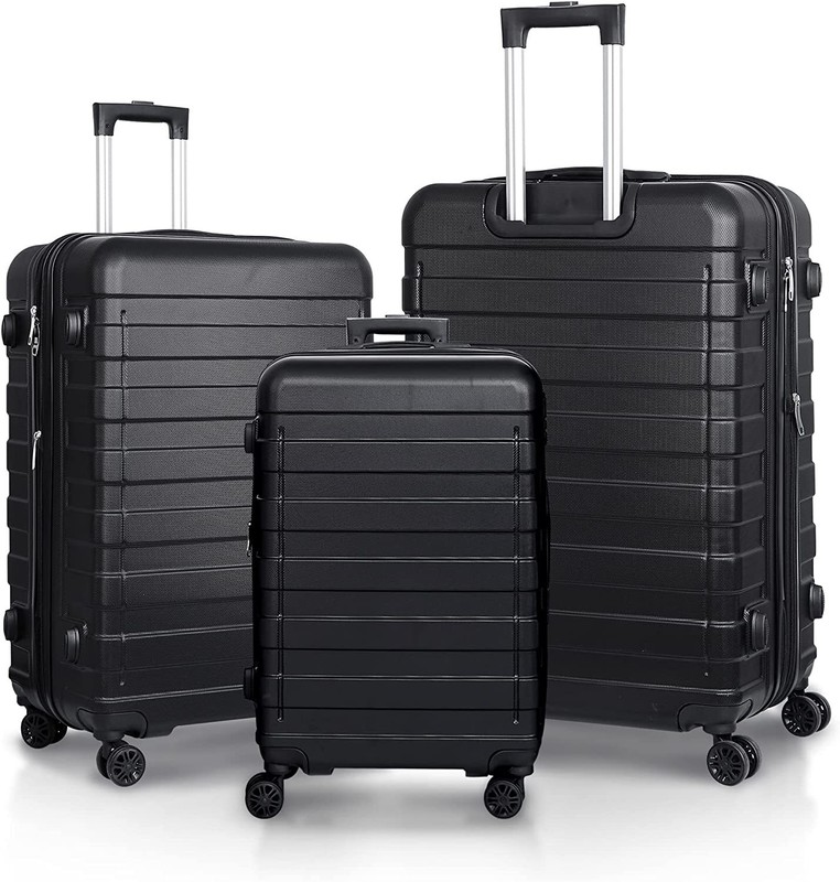 Expandable Luggage Set 3 Piece 21″26″30″ Black Hardshell Suitcase with TSA Lock