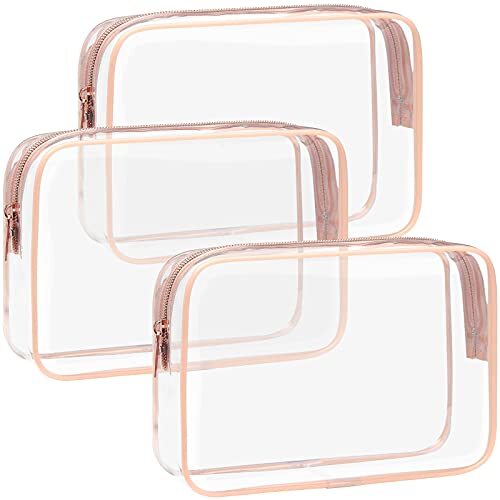 TSA Approved Toiletry Bag – 3 Pack Clear Toiletry Bags Active Rose Pink 3 Pack